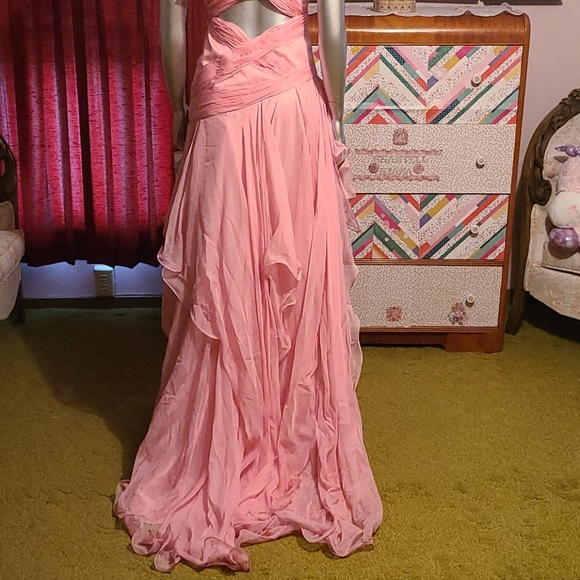 Dave & Johnny gown prom dress pink ruffles girly cheetah leopard animal print - Picture 9 of 17